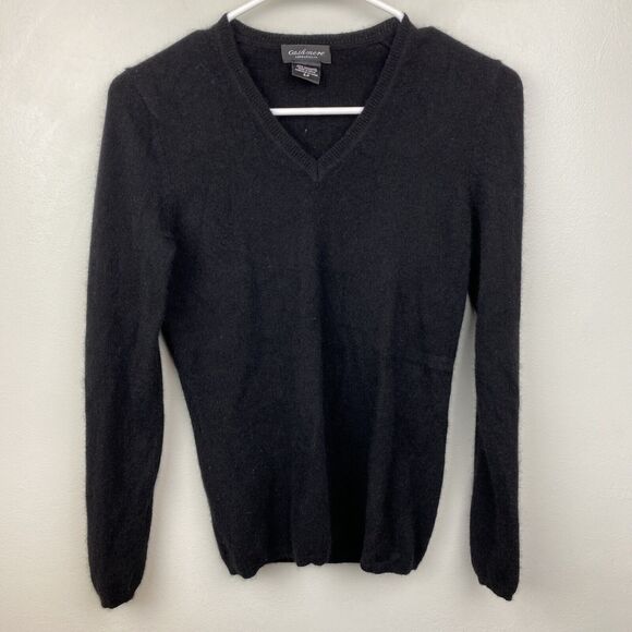 Lord & Taylor Cashmere Sweater Women's S/P Black Long Sleeve v neck RUNS SMALL - Picture 1 of 9